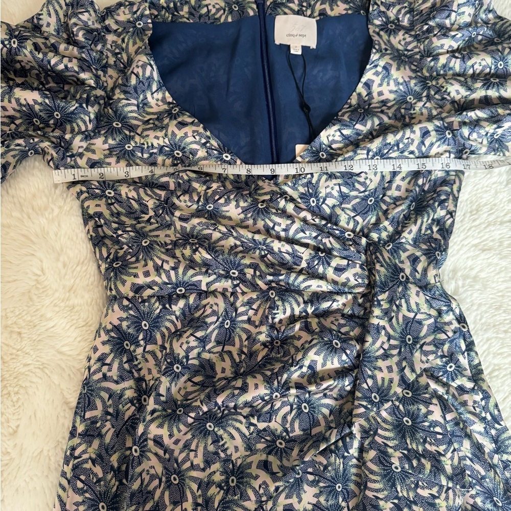 cinq a sept Blue Floral Puff-Sleeve Midi Dress - Picture 13 of 16